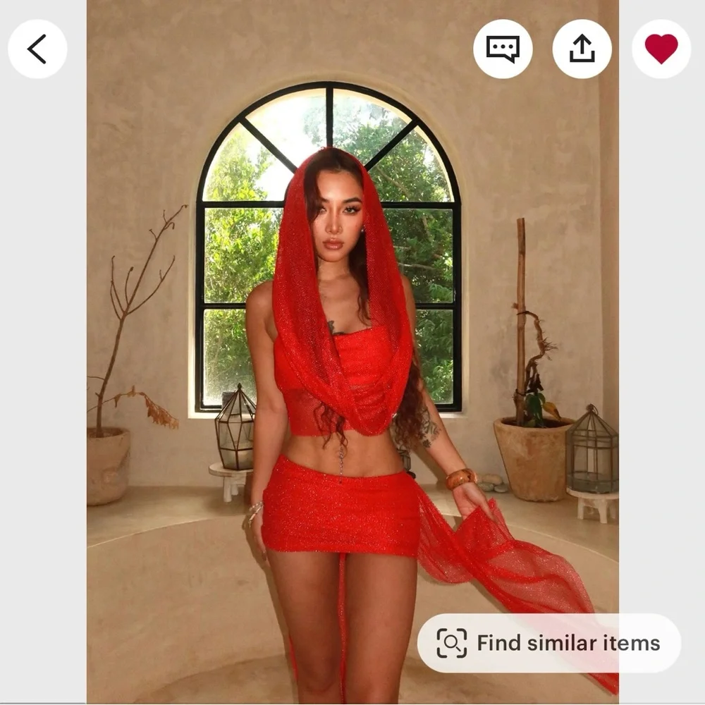 Red Sheer Two-Piece Set - Picture 1 of 3